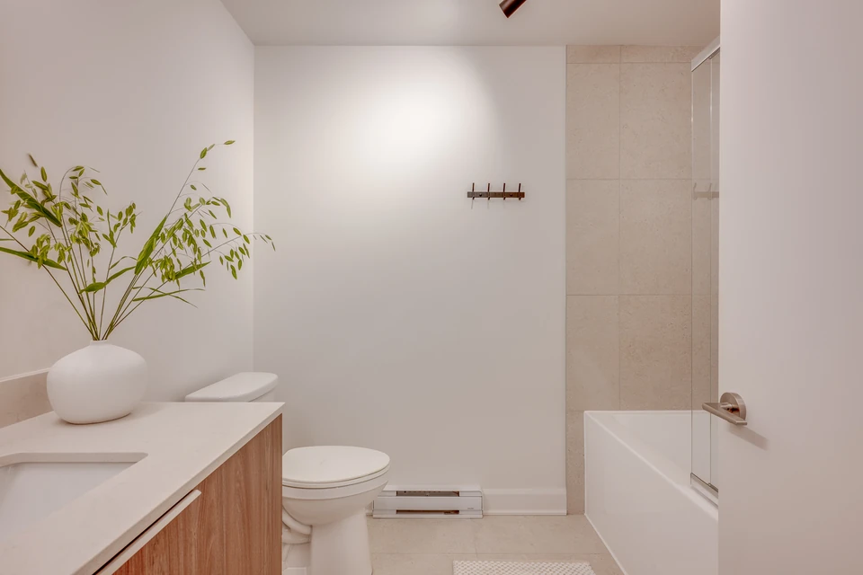 Salle de bain avec baignoire et douche en céramique